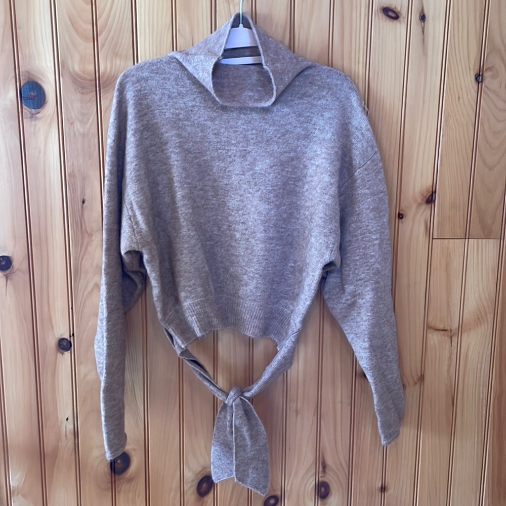 Aritzia rose colored turtleneck with tie